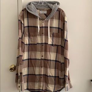 MODERN AMUSEMENT Flannel Shirt w/ Hood, XL